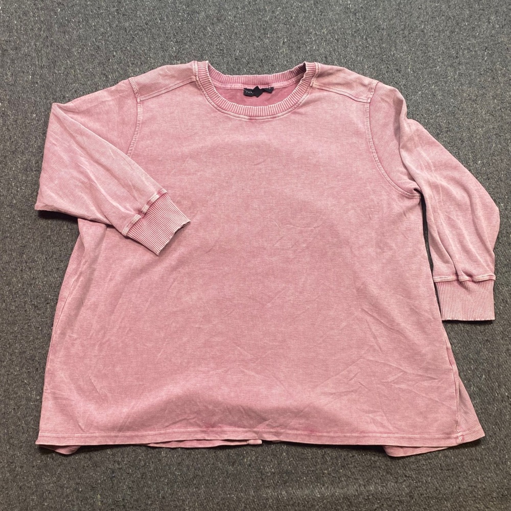 Jane Delaney Waffle Knit Top Sz 2X Womens Pink Boho Button Back Thermal Shirt
